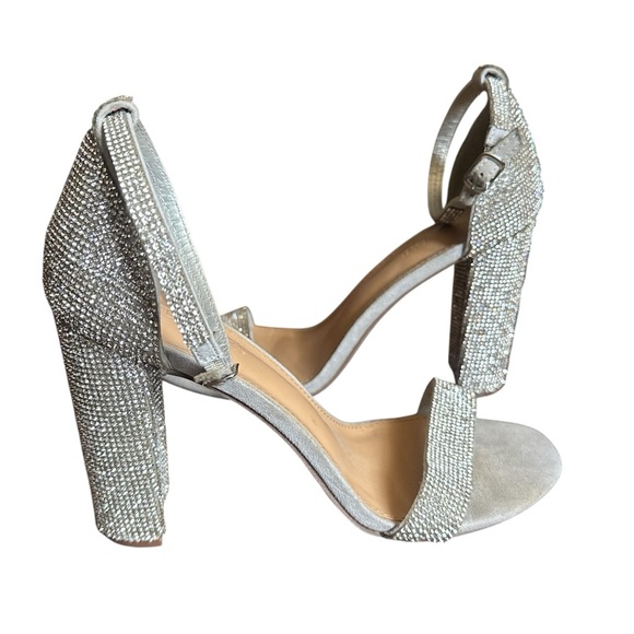 JustFab Lorelai Silver Rhinestone Block Heeled Sandal Size 8 - Picture 2 of 7